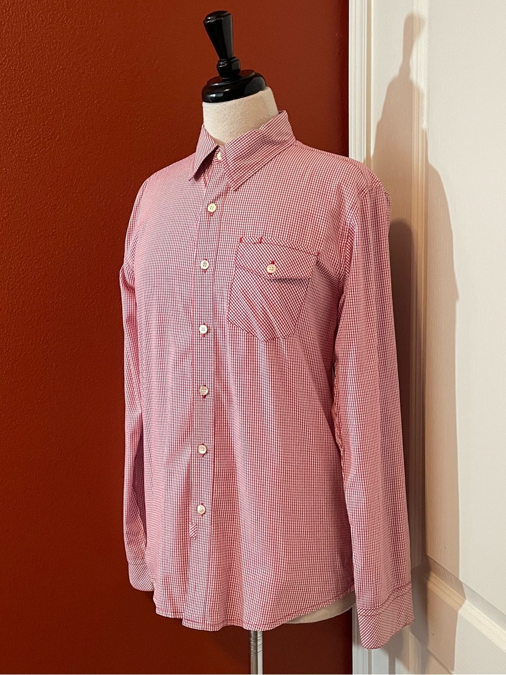 Bridge & Burn Men’s Red Micro Gingham Button Down Long Sleeve Pocket Shirt